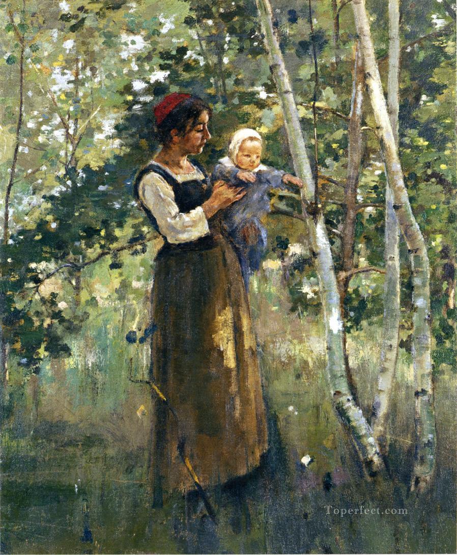 Mother and Child by the Hearth Theodore Robinson Oil Paintings